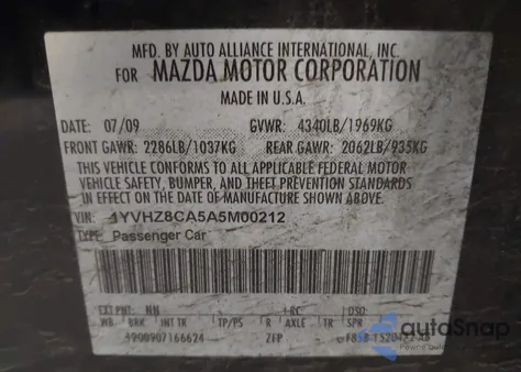 2010 Mazda Mazda6 I Touring z USA, uszkodzony, nr VIN 1YVHZ8CA5A5M00212